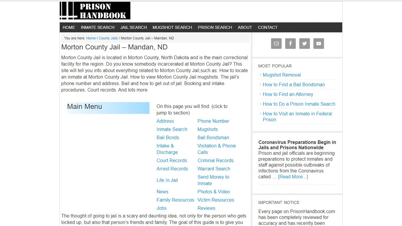 Morton County Jail – Mandan, ND - Prison Handbook